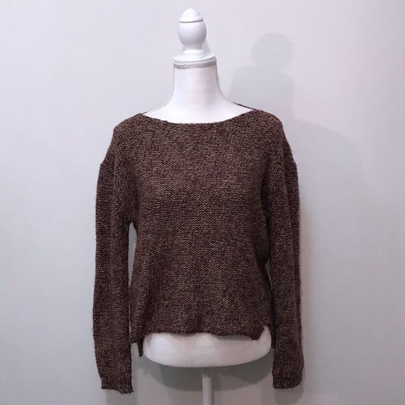 Moth Anthropologie Sweater Sparkly Metallic Thread Brown Gold Small - Picture 1 of 8